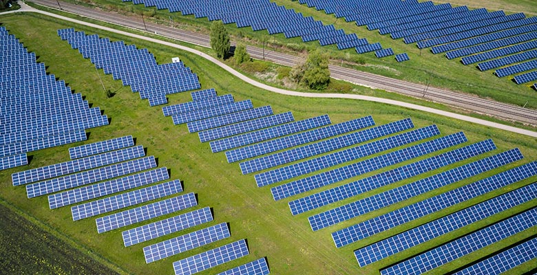 Solar panels in an array