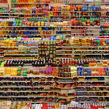 Food on supermarket shelves